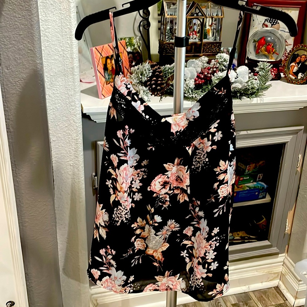 Black floral spaghetti strap tank